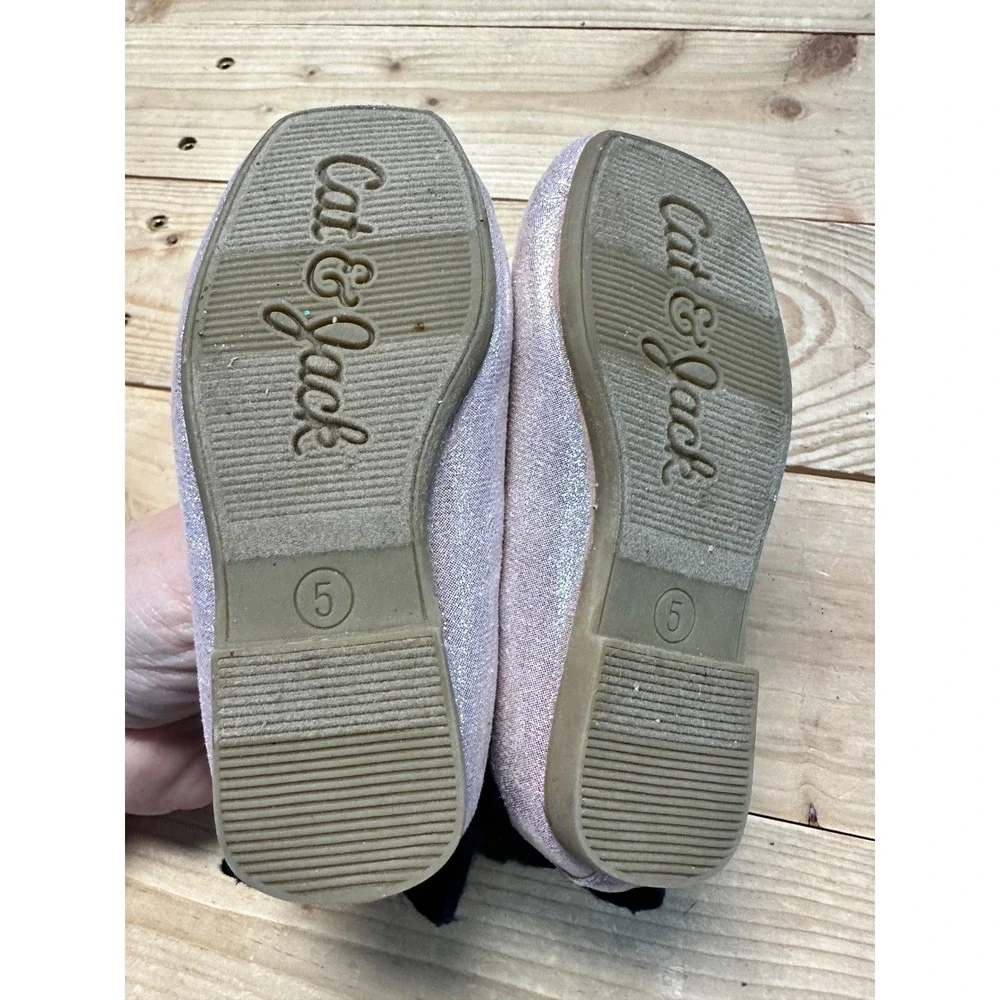 Cat & Jack Toddler Girls Pink Glitter Ballet Flats with Heel Bow Size 5‎